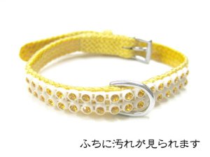 画像2: 【訳あり・1点のみ】ハンドラー　二列クリスタルグラス付ドリームカラー首回り約14.5-16cm　全長22cm イエロー【メール便120円対応】首輪　犬具　首輪 (2)