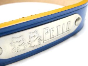 画像2: ぺティオ　手縫平首輪（中一）　24mm　ブルー　首周り32〜39cm　牛皮革製【パッケージなし・定形外郵便390円対応】 (2)