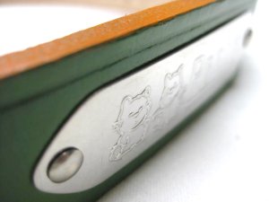 画像4: 【訳あり】ぺティオ　手縫平首輪（中一）　24mm　グリーン　少し大きめ首周り32〜39cm　牛皮革製【定形外郵便390円対応】 (4)