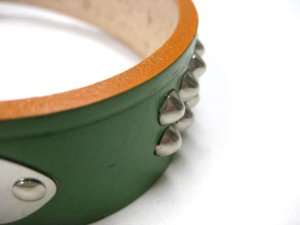 画像3: 【訳あり】ぺティオ　手縫平首輪（中一）　24mm　グリーン　少し大きめ首周り32〜39cm　牛皮革製【定形外郵便390円対応】 (3)