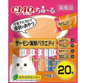 画像1: いなば　チャオ　ちゅ〜る　サーモン海鮮バラエティ　14g×20本【期限2025.9】【国産品】【6個までレターパックプラス便520円対応】 (1)