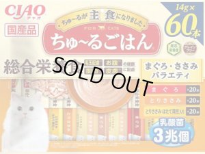 画像1: 完売しました・国産品　いなばチャオ　ちゅ〜るごはん総合栄養食まぐろ・ささみバラエティ　14g×60本 【賞味期限2026.12】【2個までレターパックプラス便600円対応】 (1)