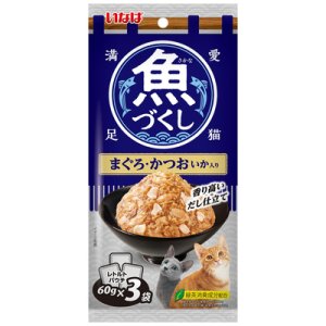 画像1: セール・いなば　魚づくしパウチ　まぐろ・かつお　いか入り　60ｇ×3袋入り【期限2026.9】 (1)