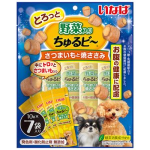 画像1: いなば　野菜入りちゅるビ〜　さつまいもと焼ささみ　お腹の健康に配慮　10g×7袋【賞味期限2026.3】【6個までレターパックプラス便600円対応】 (1)